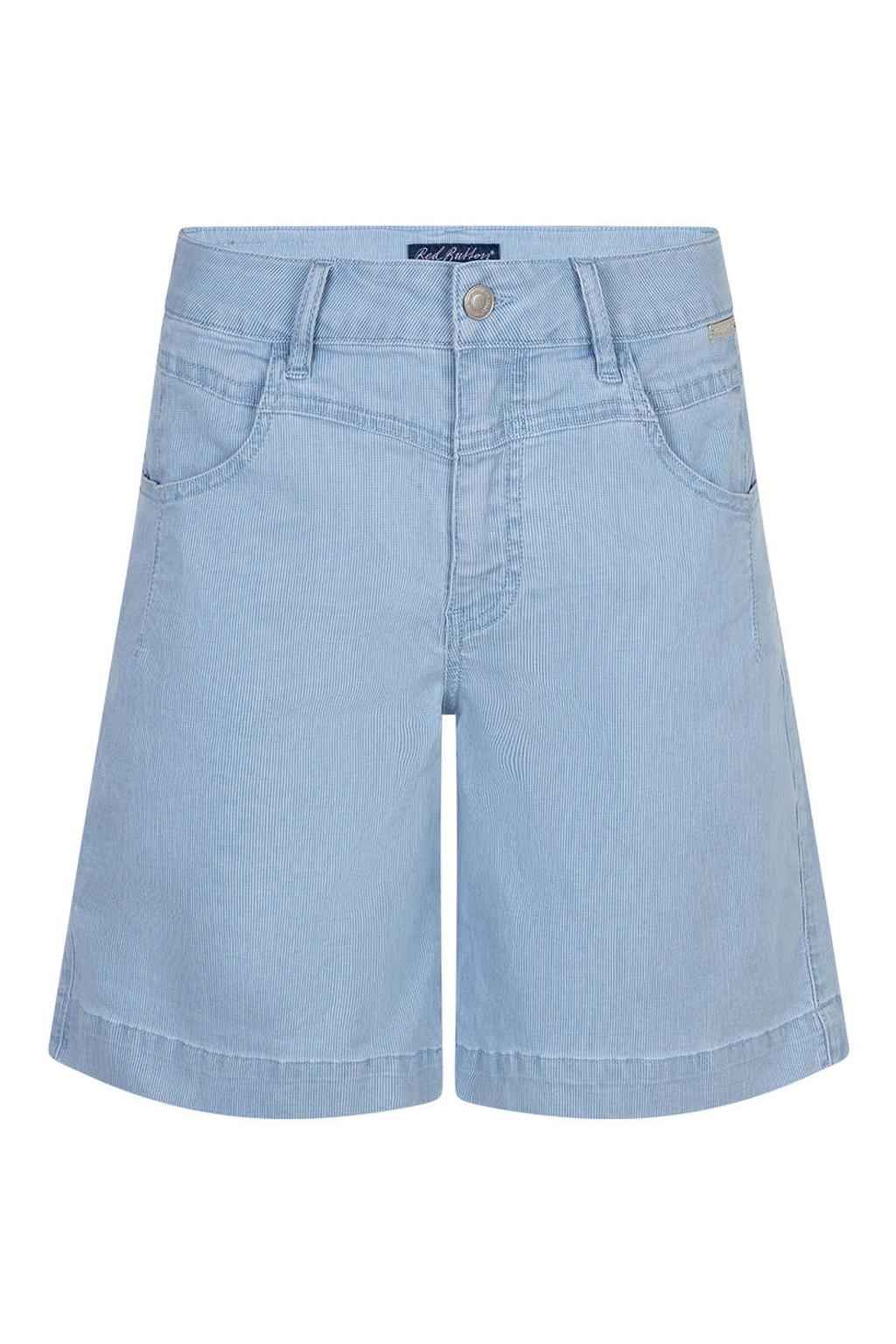 Blauwe dames Red Button regular waist wide leg casual short van katoen met rits- en knoopsluiting en effen