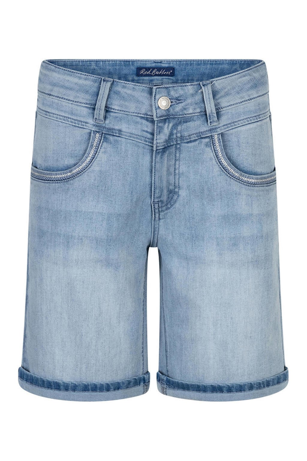 Light blue denim dames Red Button straight leg short van katoen met rits- en knoopsluiting en effen