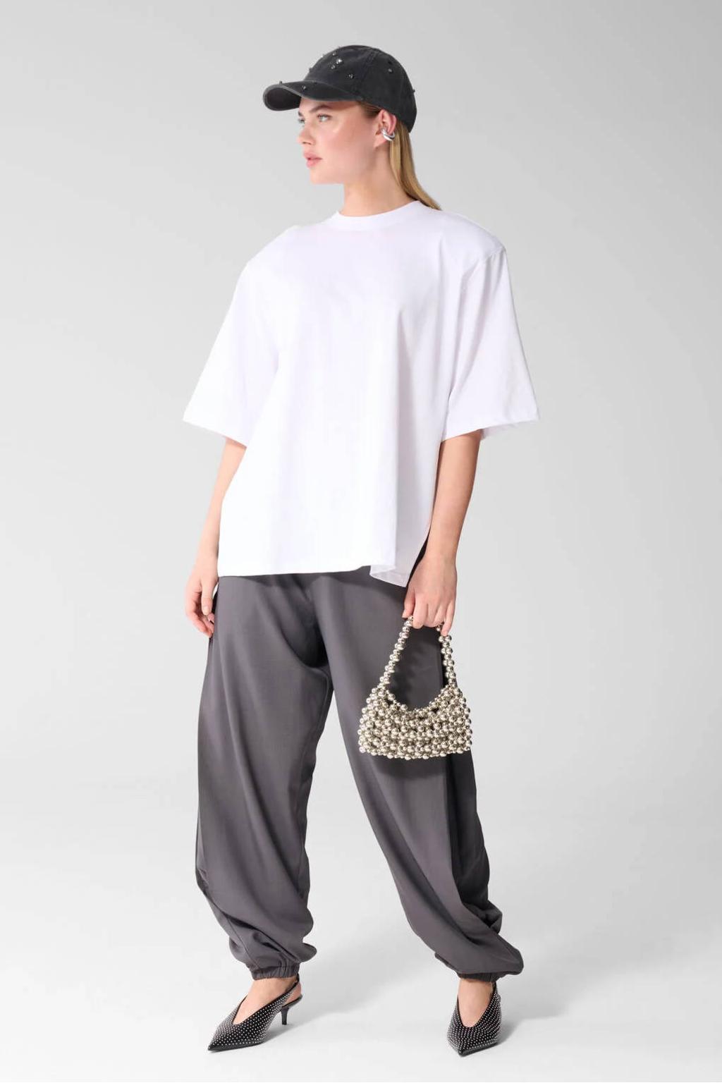 Witte dames Shoeby T-shirt van katoen met effen, driekwart mouwen, ronde hals en split
