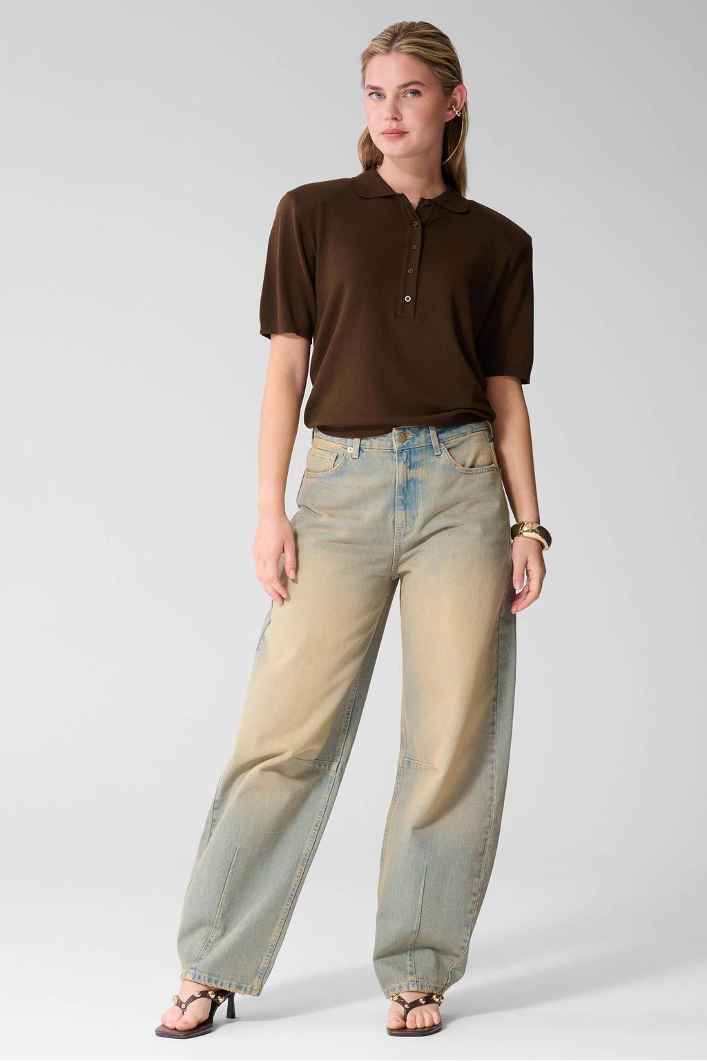 Light blue denim dames Shoeby washed barrel jeans van denim met high waist, rits- en knoopsluiting en effen