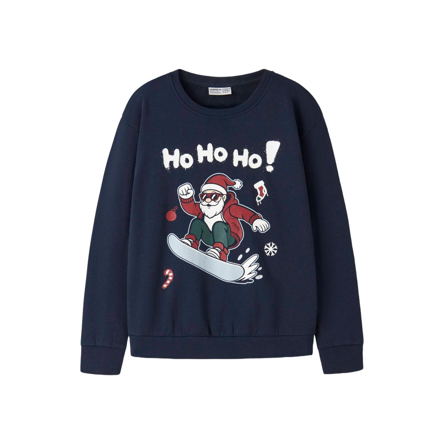 NAME IT KIDS rechtvallende kersttrui met print donkerblauw