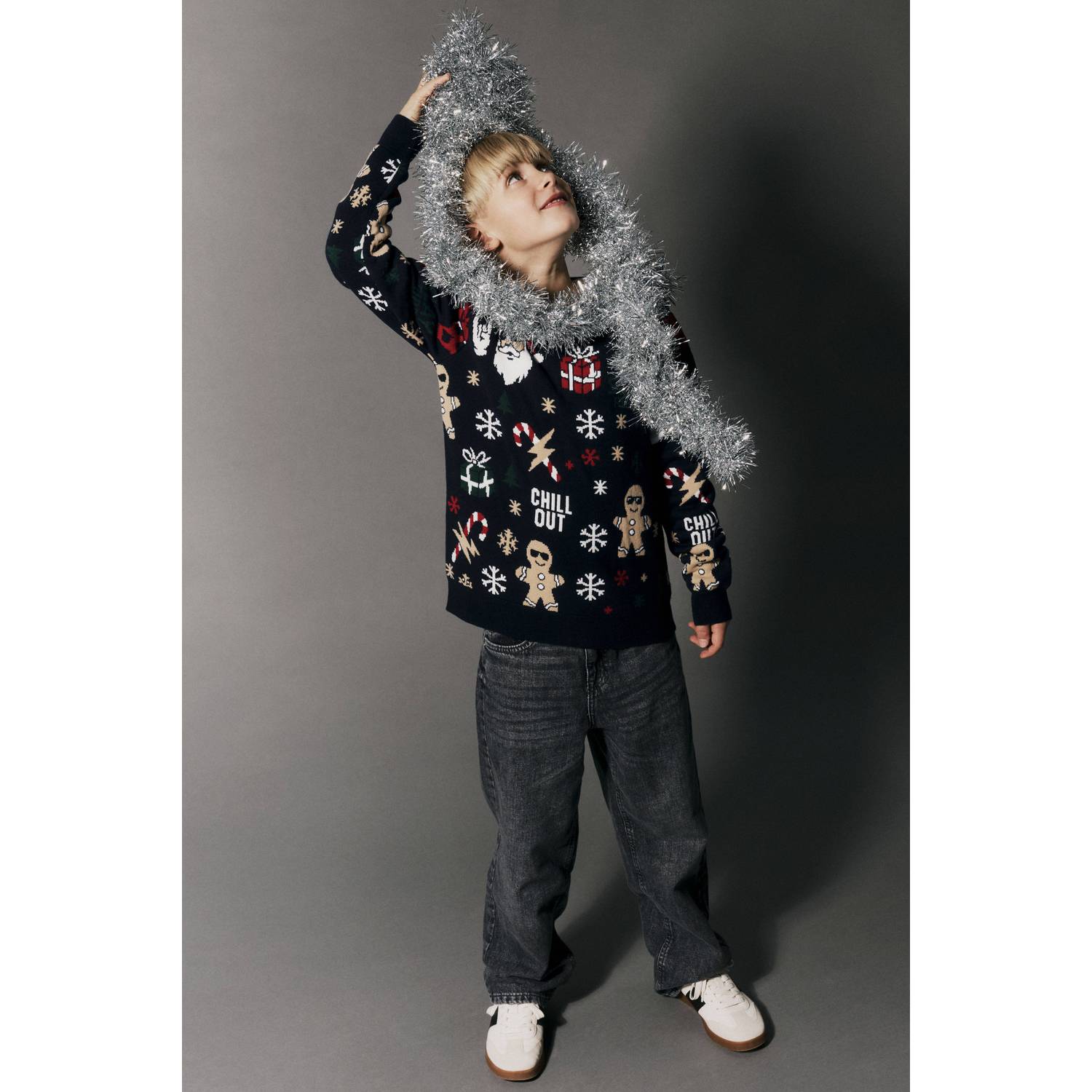 NAME IT KIDS kersttrui met print donkerblauw