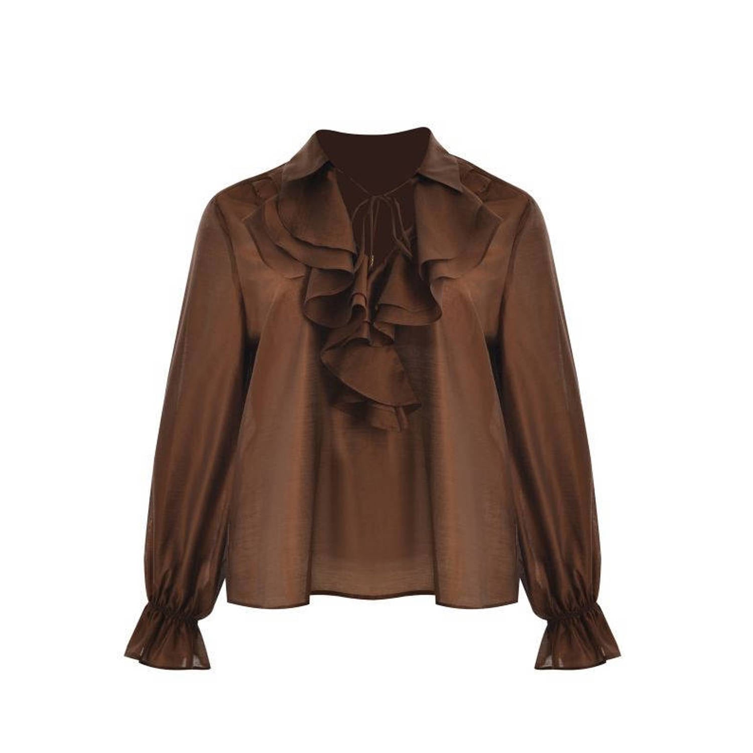 Mat Fashion Plus Size blouse met ruches bruin