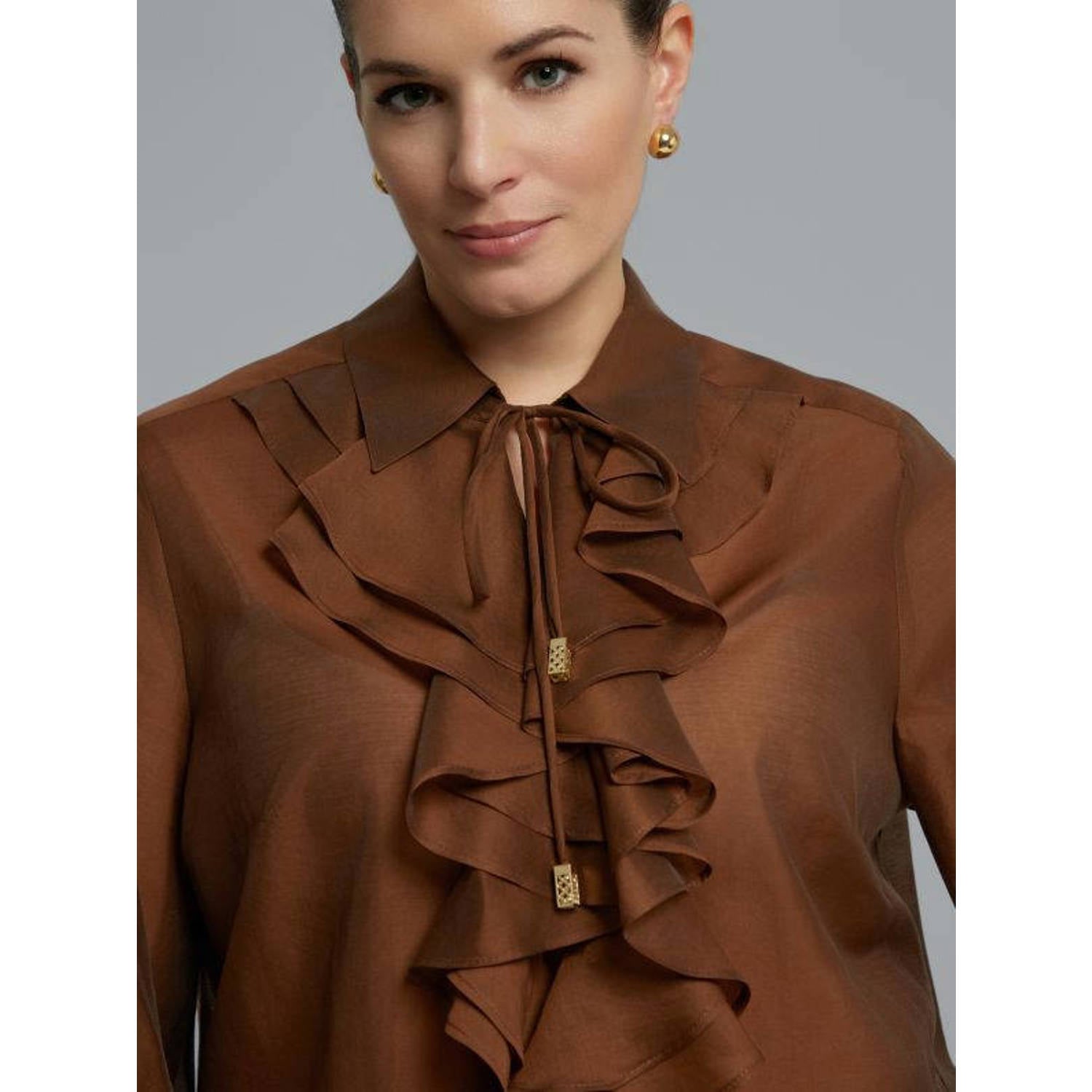 Mat Fashion Plus Size blouse met ruches bruin