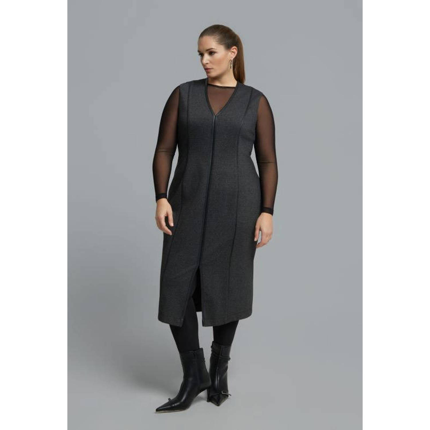 Mat Fashion Plus Size bodycon midi jurk grijs