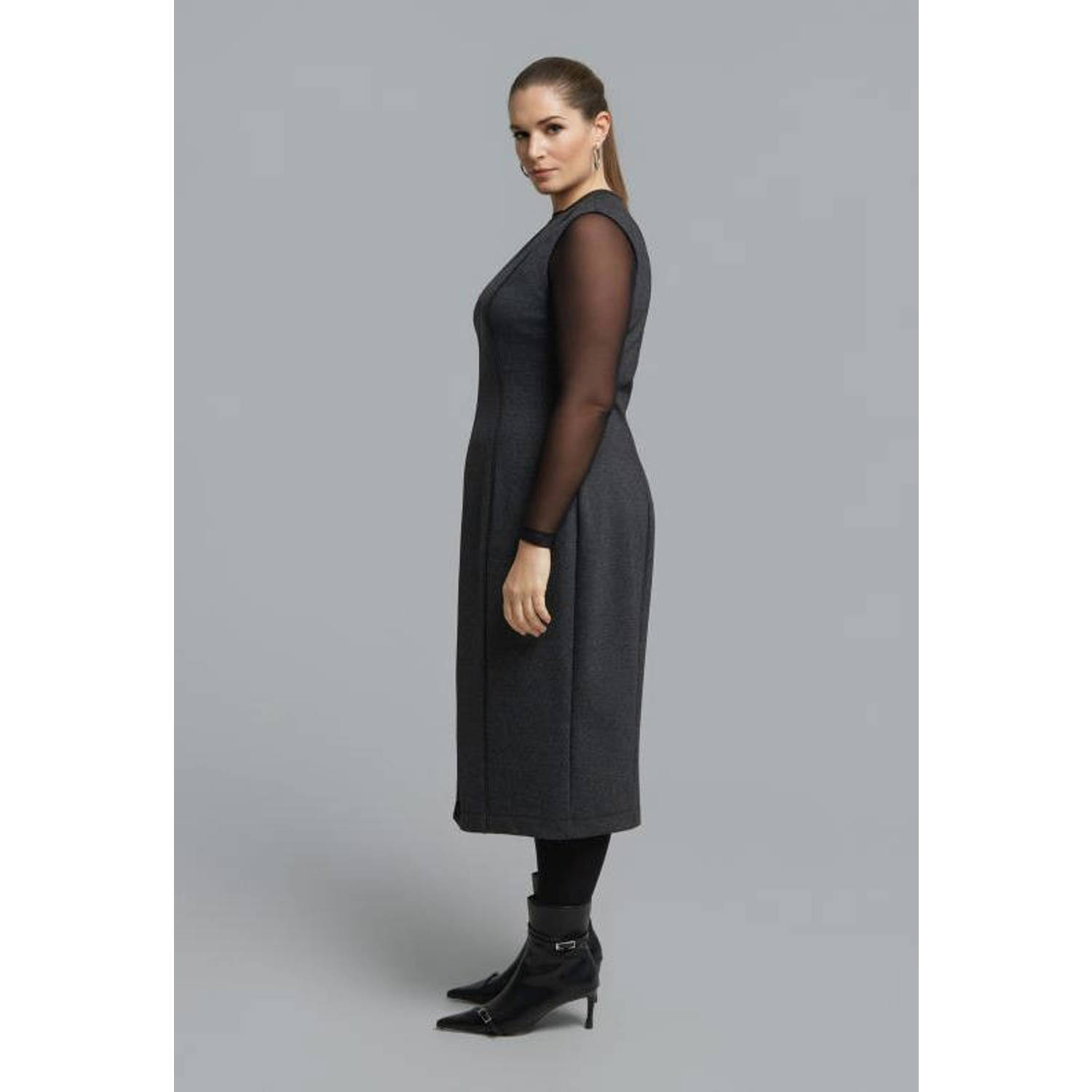 Mat Fashion Plus Size bodycon midi jurk grijs