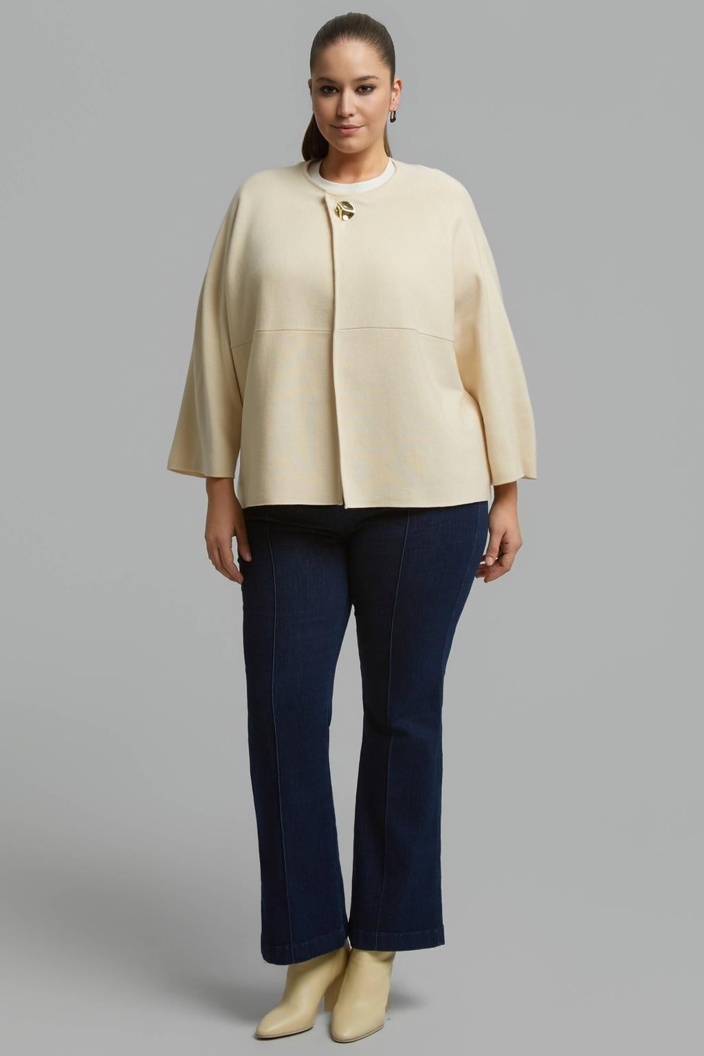 Mat Fashion Plus Size gebreid vest - beige