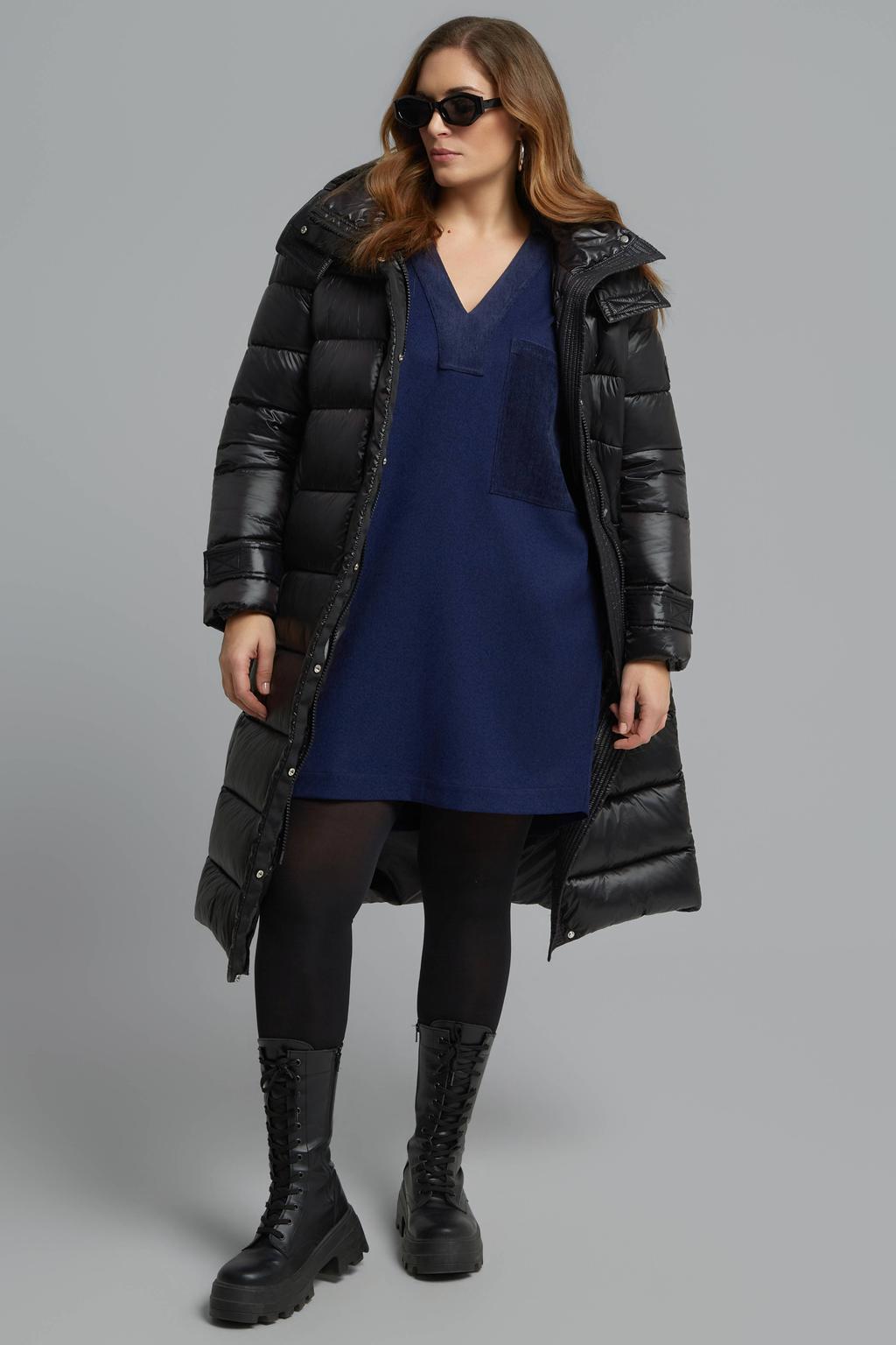 Donkerblauwe dames Mat Fashion Plus Size korte sweatjurk van polyester met effen en lange mouwen