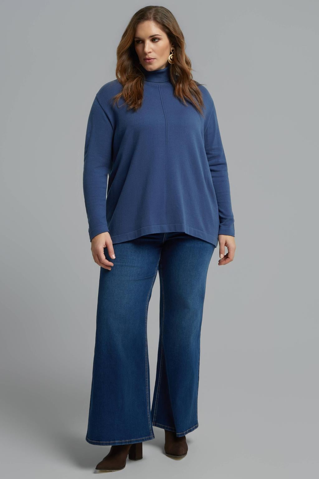 Blauwe dames Mat Fashion Plus Size coltrui van polyacryl met effen en lange mouwen