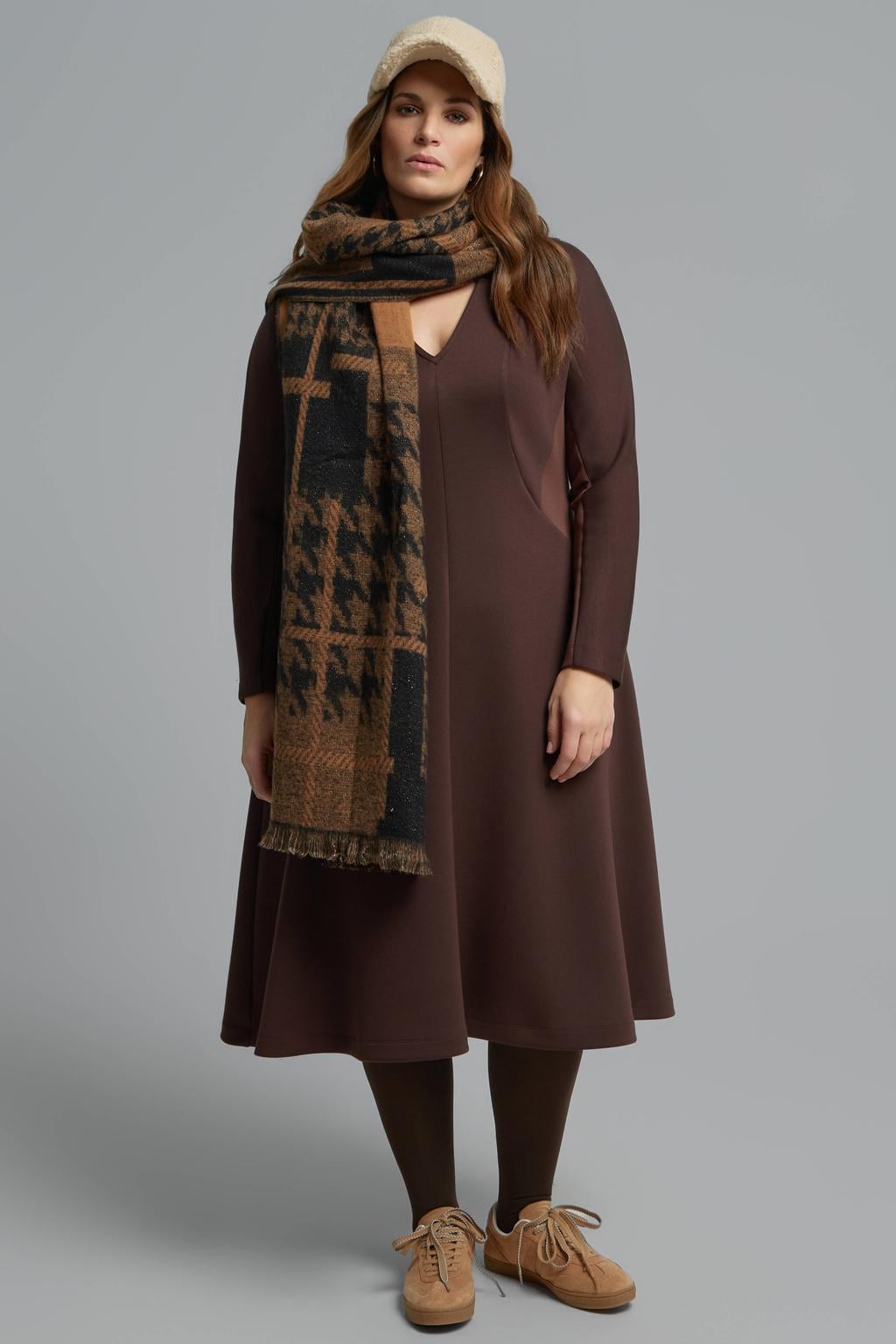 Mat Fashion Plus Size midi A-lijn jurk - donkerbruin