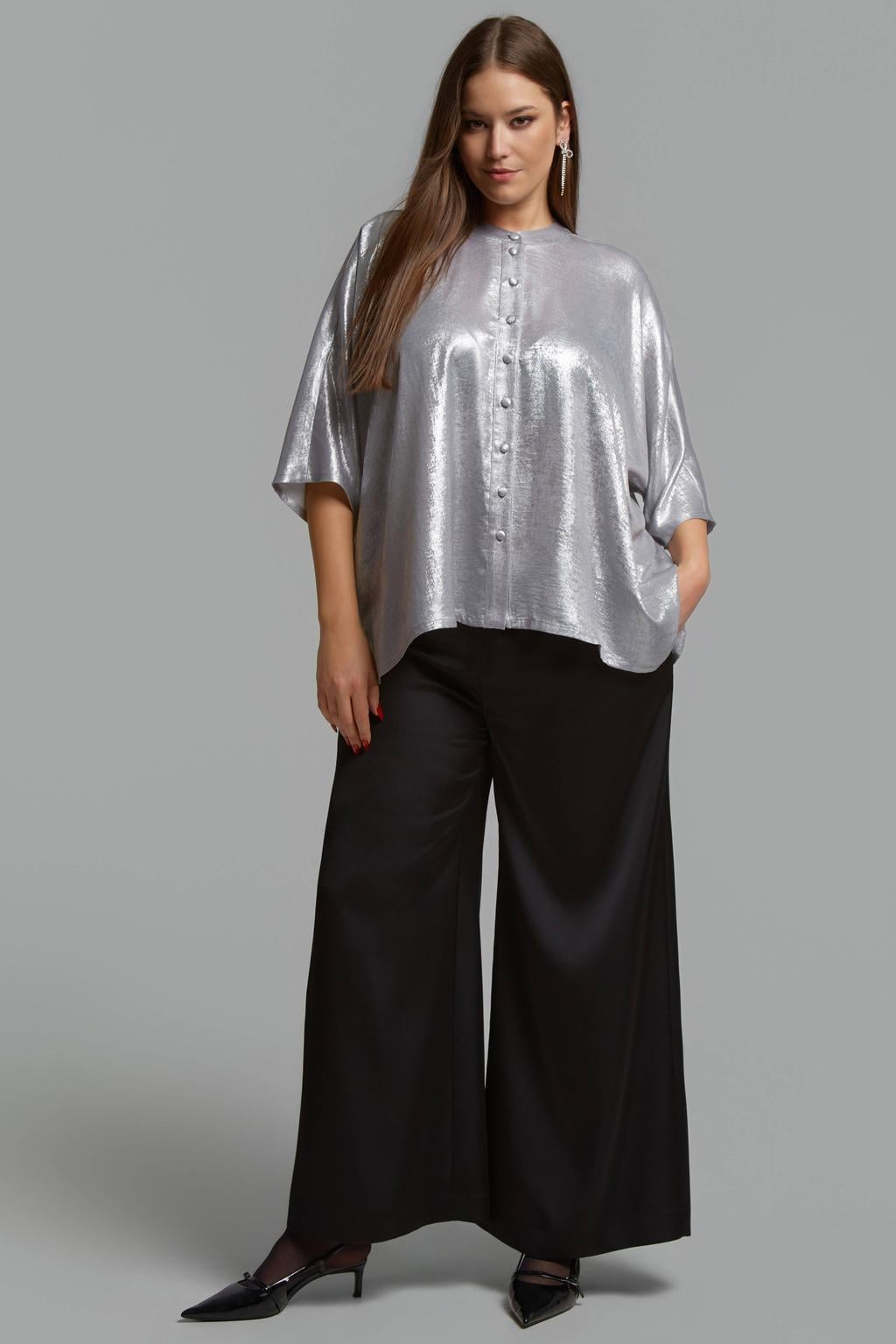 Mat Fashion Plus Size blouse - zilver