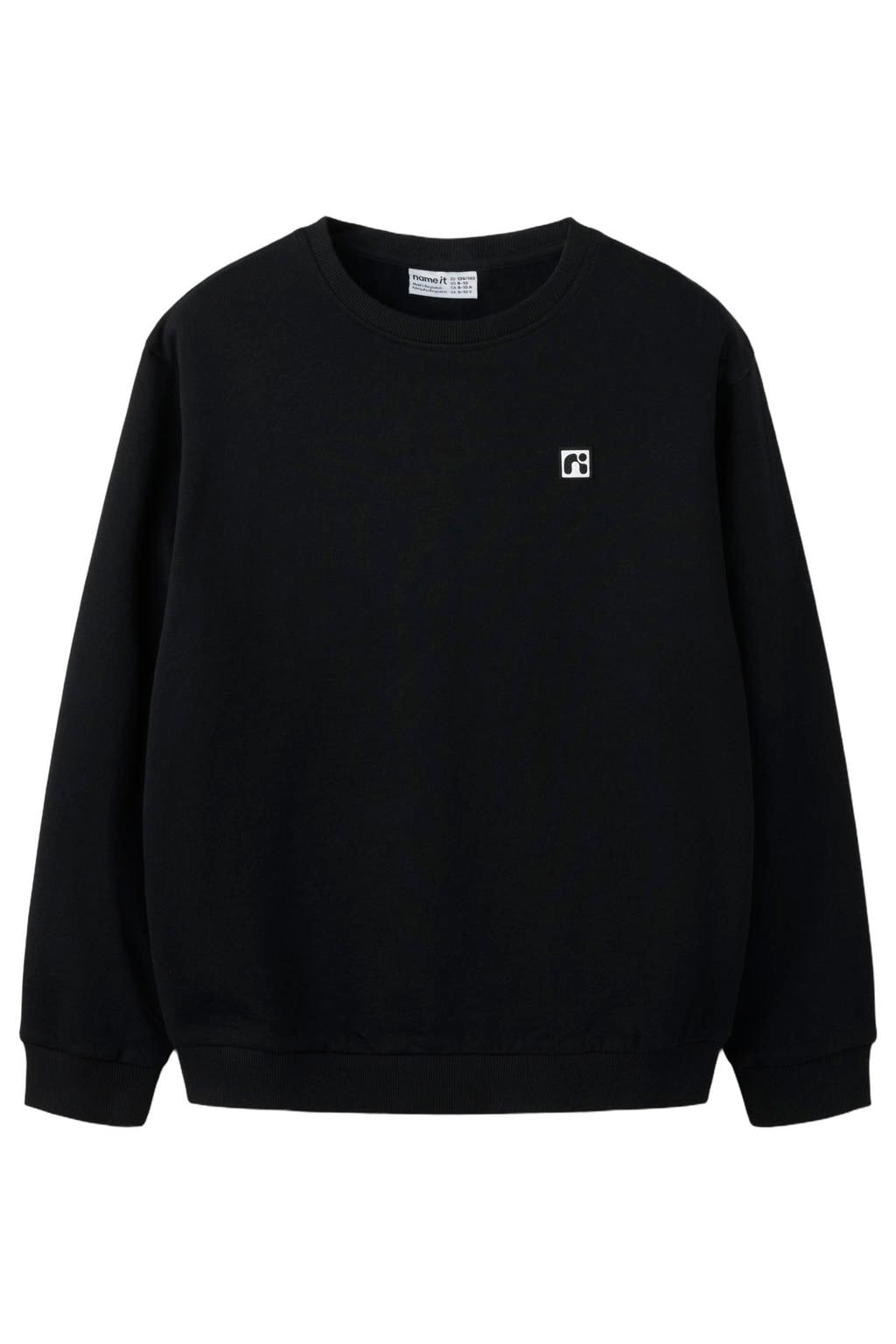 Zwarte jongens NAME IT KIDS sweater met effen, lange mouwen, ronde hals en geribde boorden