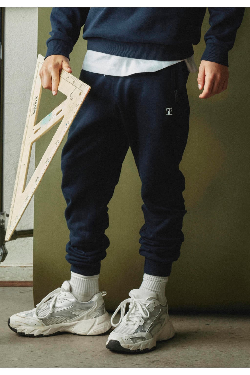 Donkerblauwe jongens NAME IT KIDS joggingbroek van sweat materiaal met elastische tailleband met koord en effen