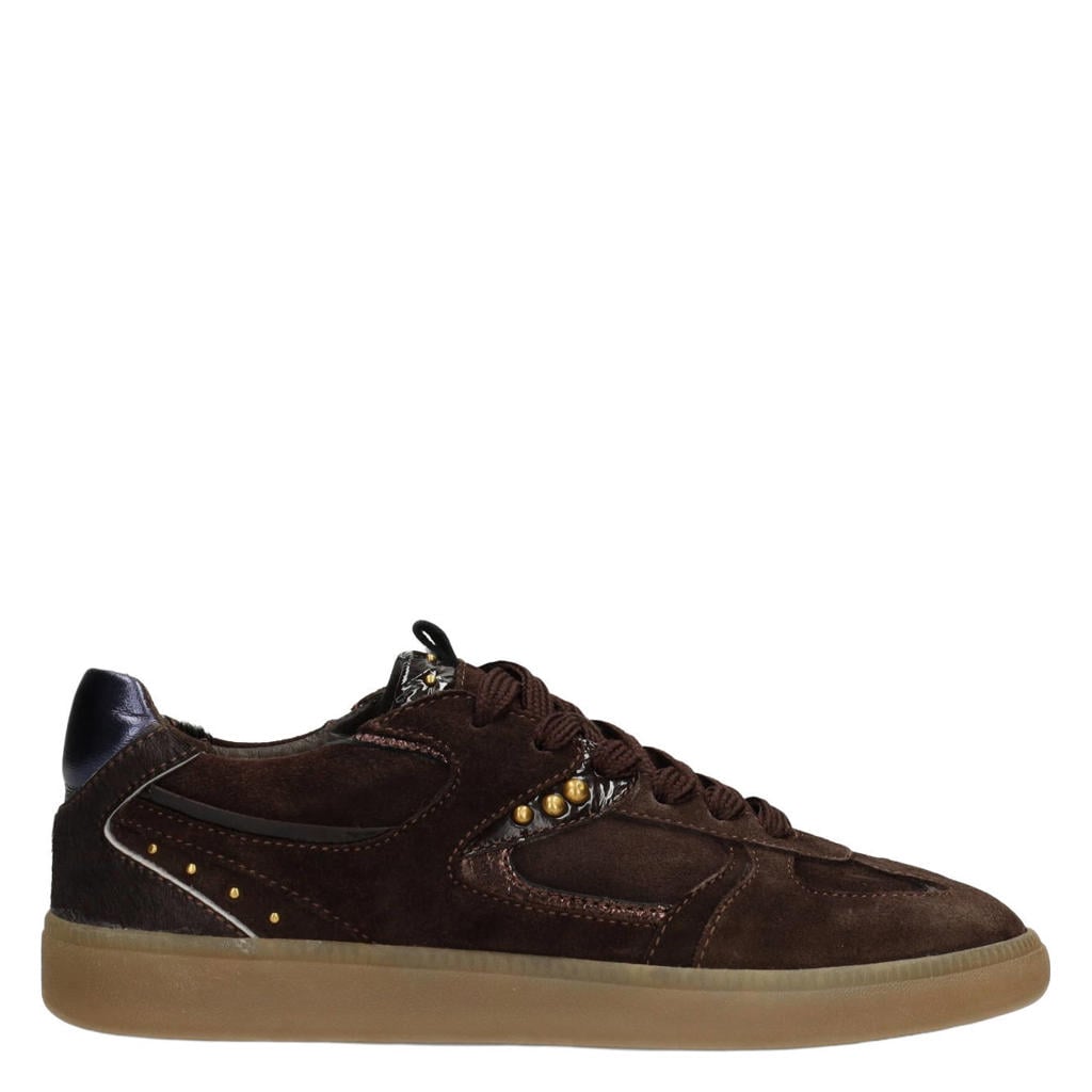 Bruine dames Poelman Skye leren sneakers met studs en print -