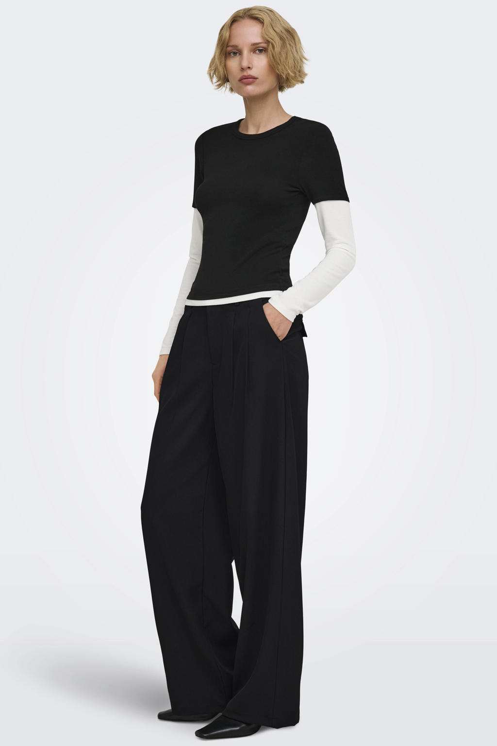 ONLY high waist wide leg casual broek - zwart