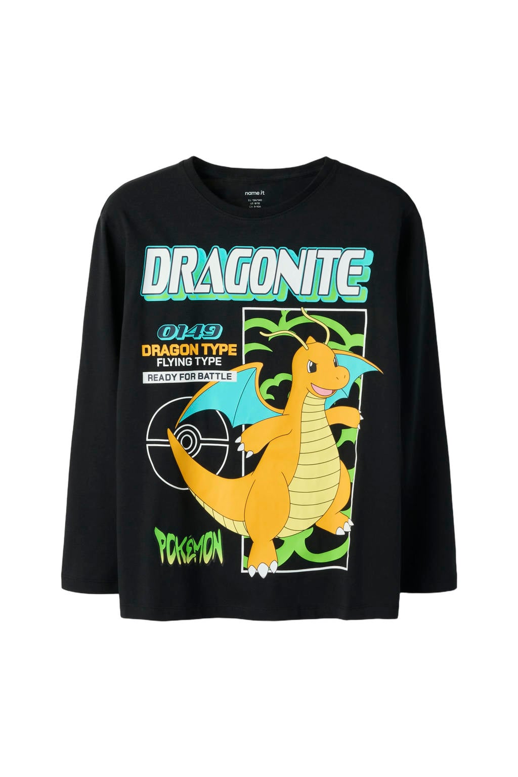 Zwarte jongens NAME IT KIDS Pokemon longsleeve van stretchkatoen met printopdruk, lange mouwen en ronde hals