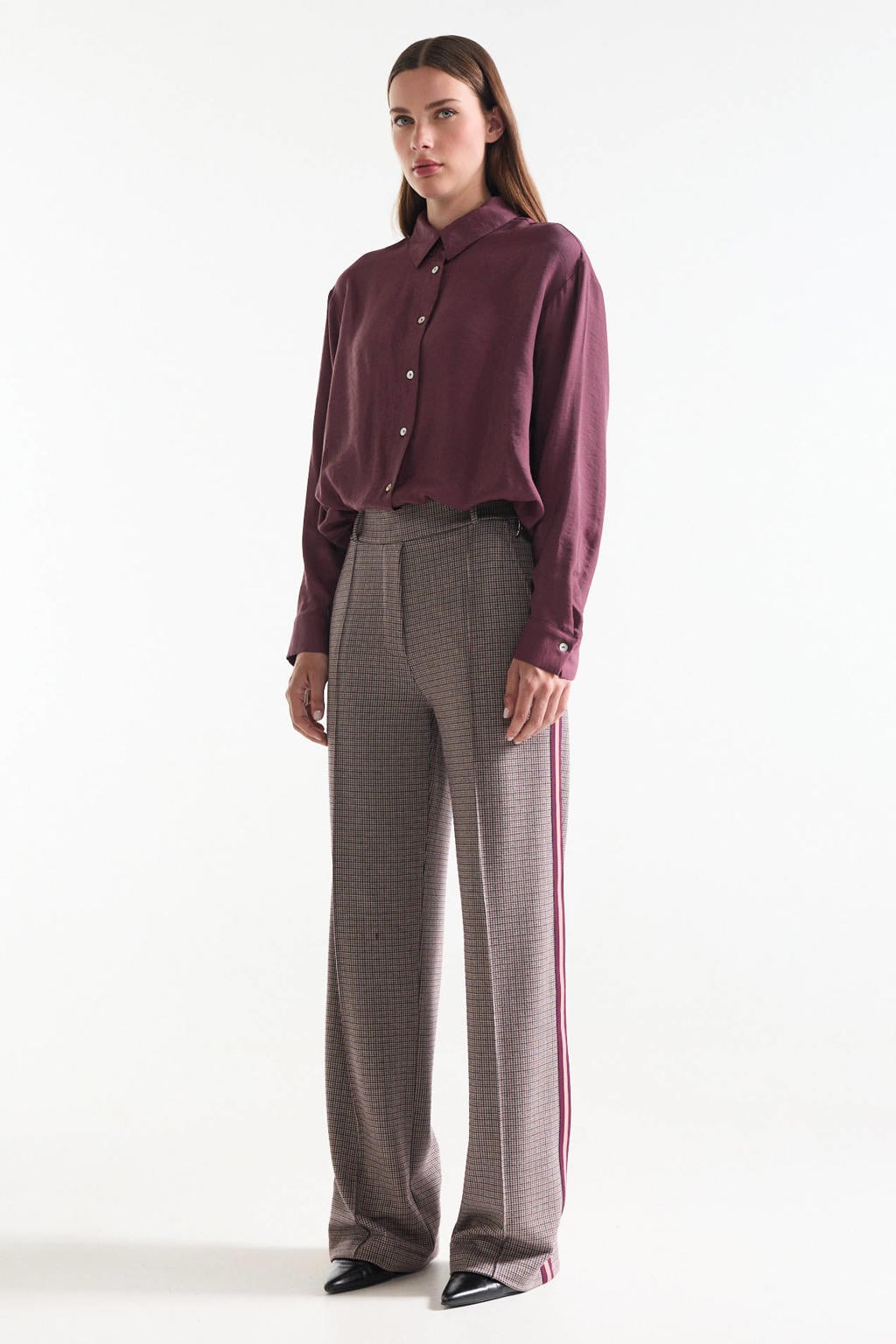 Multikleurige dames JANSEN Amsterdam wide leg geruite broek meerkleurig