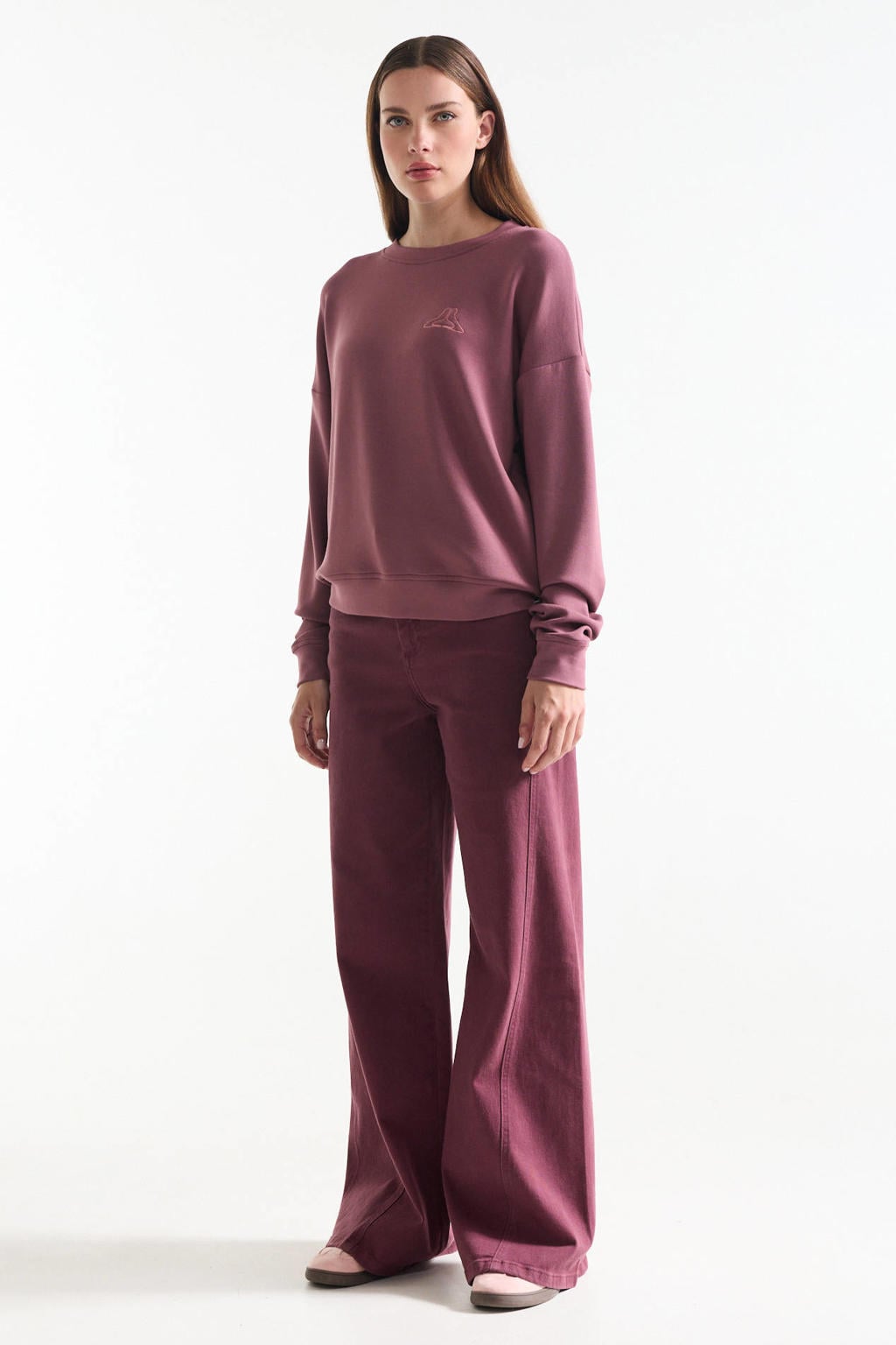 Donkerrode dames JANSEN Amsterdam sweater met effen, lange mouwen en ronde hals
