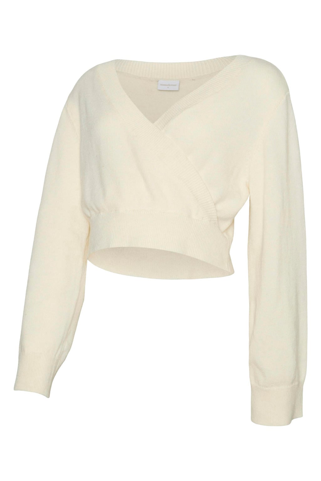 Ecru dames MAMALICIOUS rechtvallende gebreide zwangerschapstrui van polyester met effen, lange mouwen en V-hals
