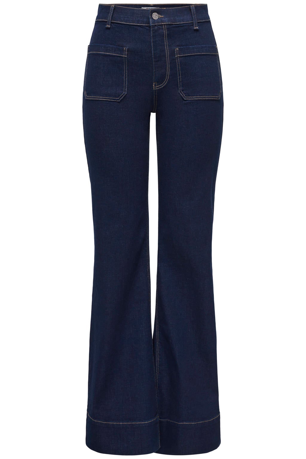 Dark blue denim dames ONLY Onlcypress Rinse Hw Pocket Flare Dnm Pim flared jeans met regular waist, rits- en knoopsluiting en effen