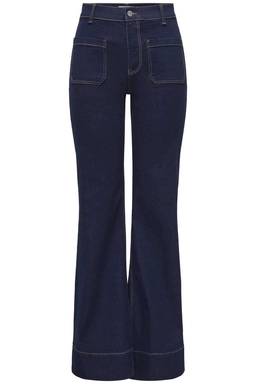 Dark blue denim dames ONLY Onlcypress Rinse Hw Pocket Flare Dnm Pim flared jeans met regular waist, rits- en knoopsluiting en effen