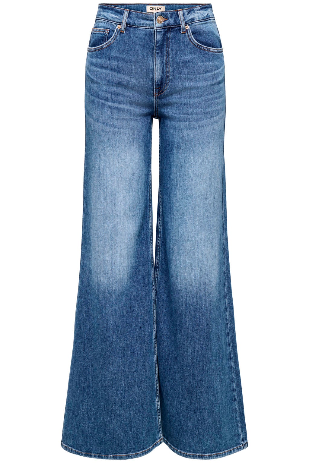 Dark blue denim dames ONLY Onlsasha Hw Wide Flared Dnm Dot wide leg jeans met rits- en knoopsluiting en effen