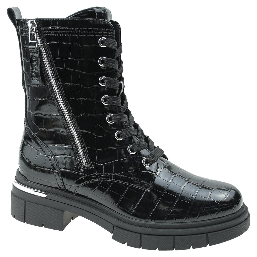 s.Oliver Women Shoes veterboots met profielzool en dierenprint - zwart
