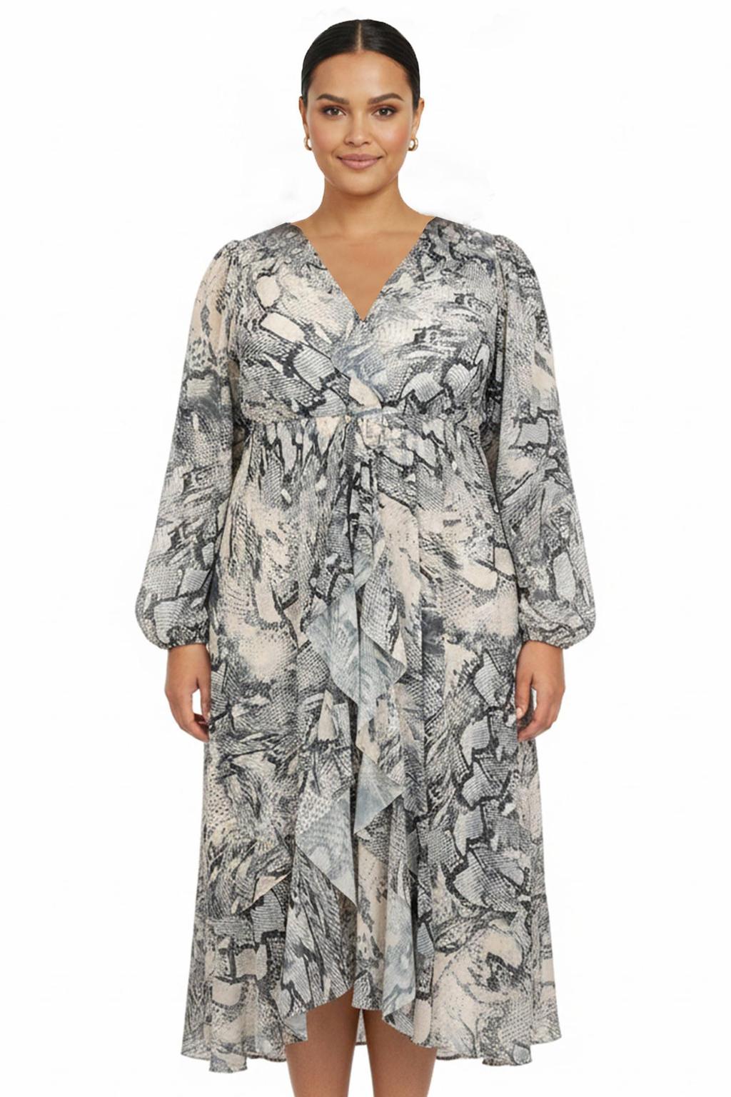 YOEK midi jurk Plus Size met slangenprint - grijs