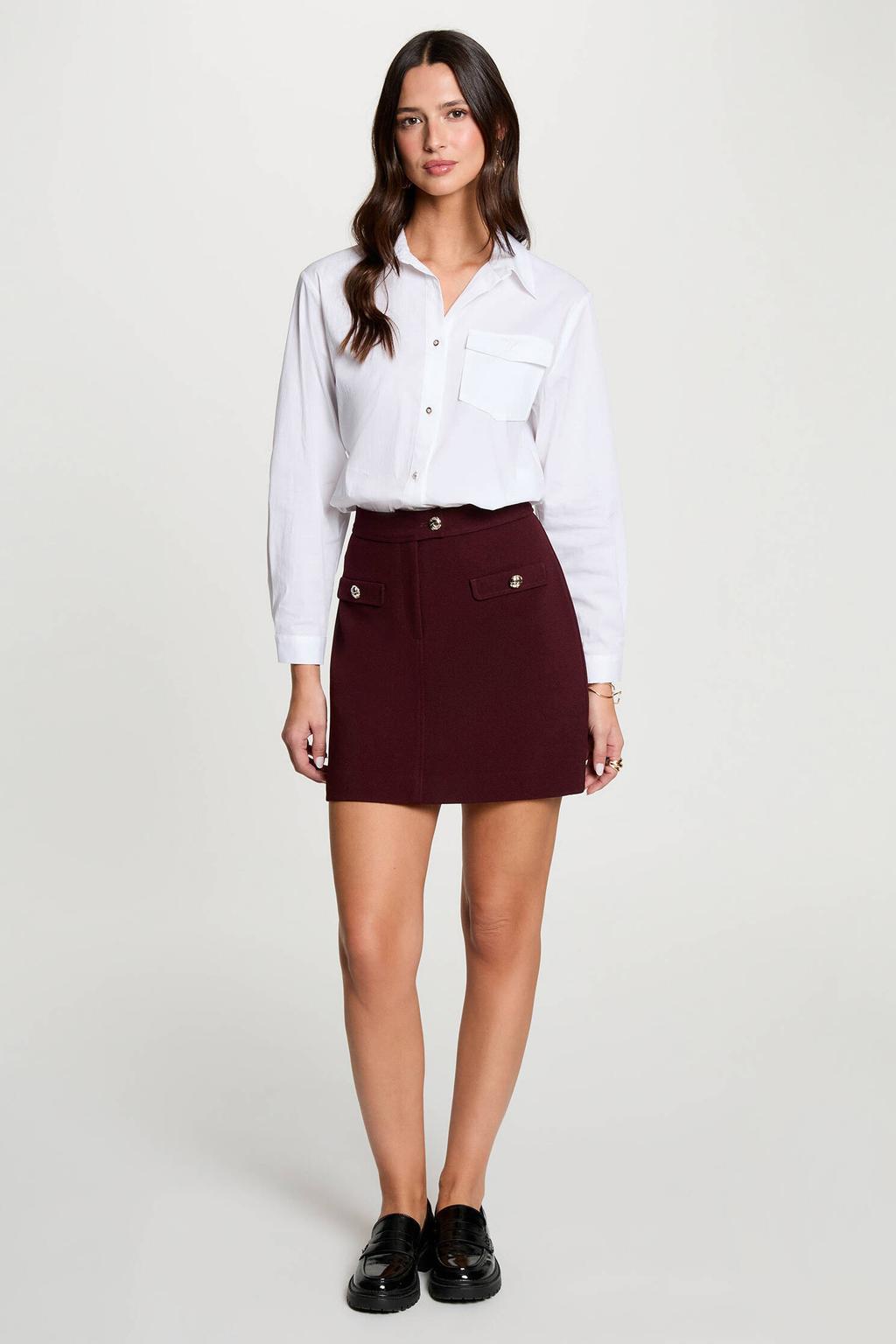 Donkerpaarse dames Morgan mini rok gemaakt van polyester en met ritssluiting