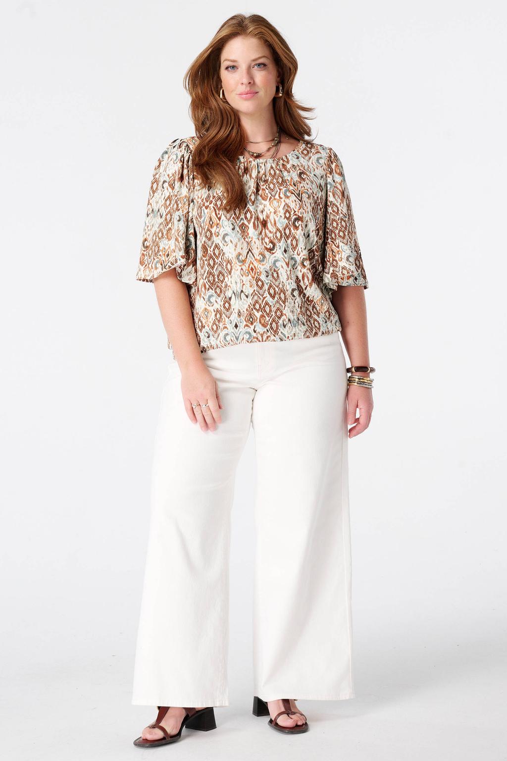 Multikleurige dames MS Mode Plus Size top meerkleurig van polyester met driekwart mouwen