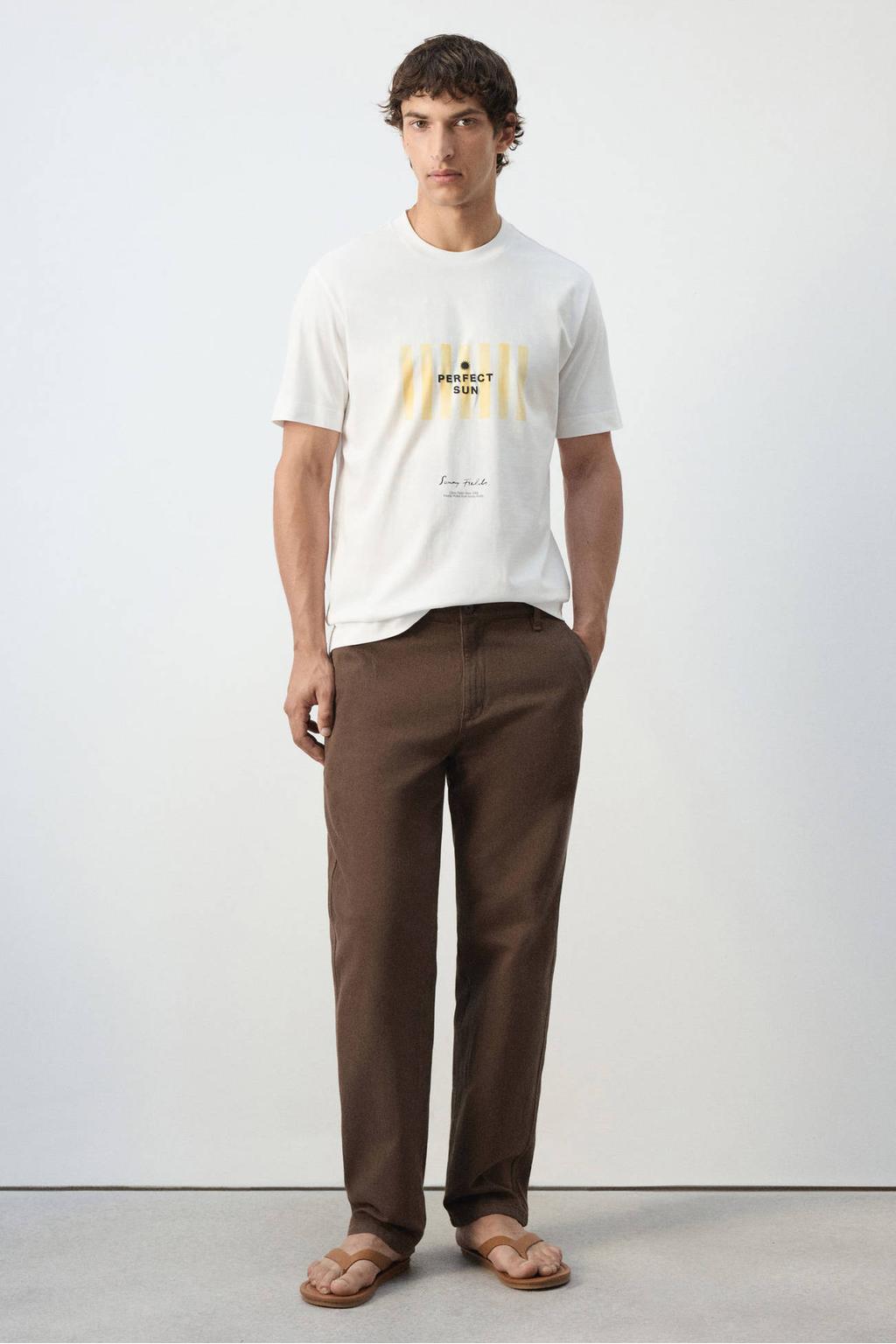Witte heren Mango Man regular fit T-shirt van katoen met korte mouwen en ronde hals