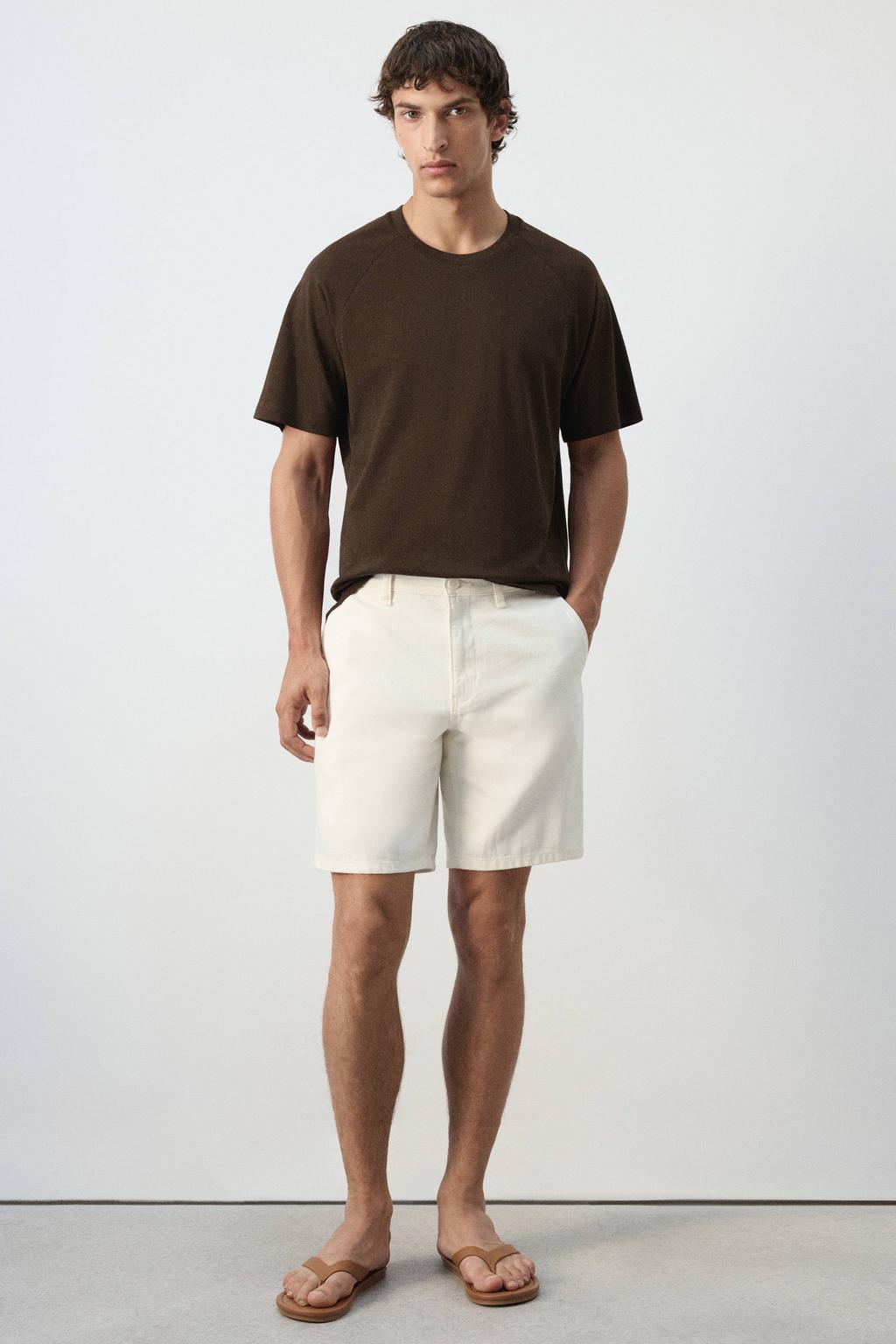 Donkerblauwe heren Mango Man linnen relaxed fit T-shirt met effen, korte mouwen en ronde hals