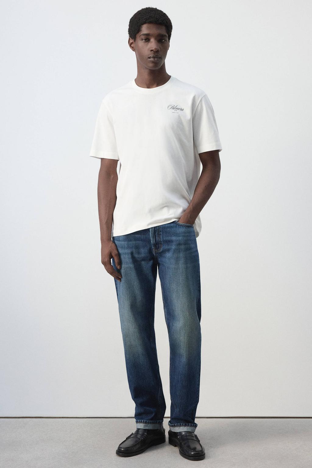 Mango Man regular fit T-shirt met backprint - wit