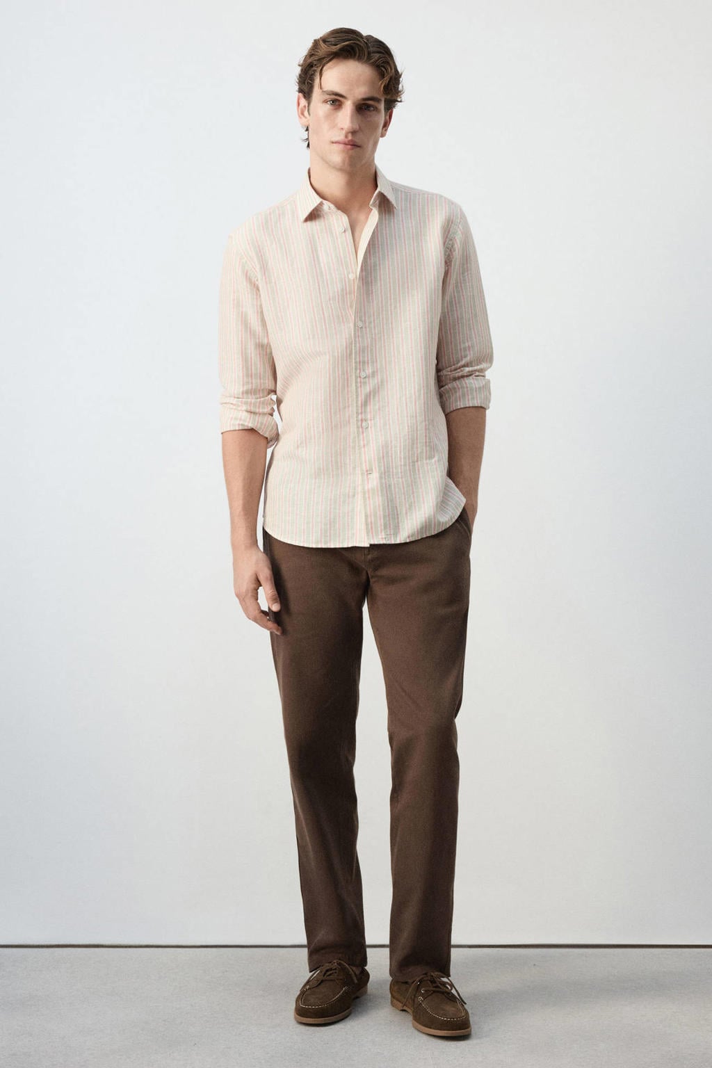 Oranje heren Mango Man relaxed fit overhemd en linnen met lange mouwen en klassieke kraag