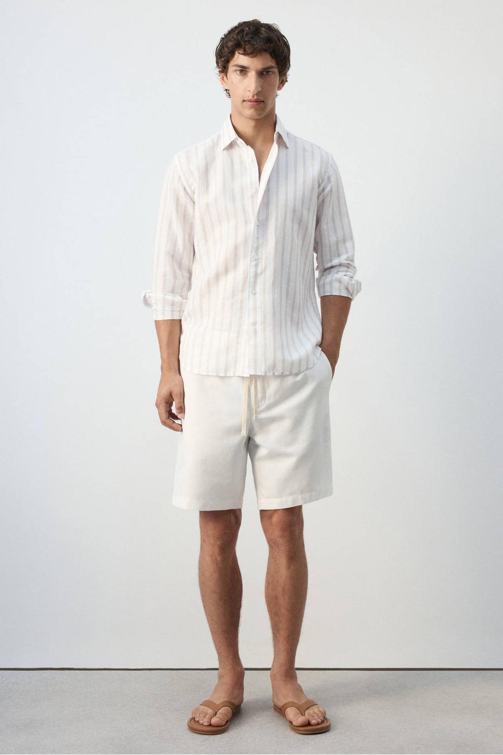 Witte heren Mango Man relaxed fit overhemd en linnen met lange mouwen en klassieke kraag