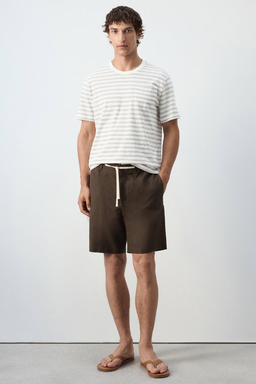 Mango Man relaxed fit bermuda short met linnen - bruin
