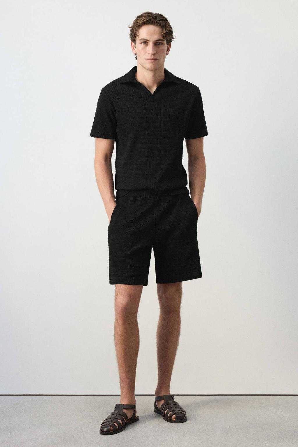 Zwarte heren Mango Man regular fit polo van katoen met effen en korte mouwen