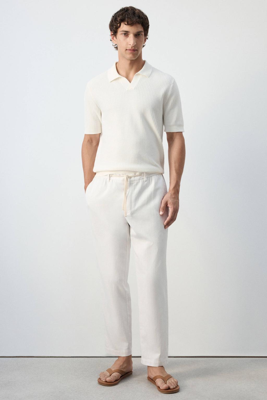 Mango Man relaxed fit casual broek met linnen - naturel wit