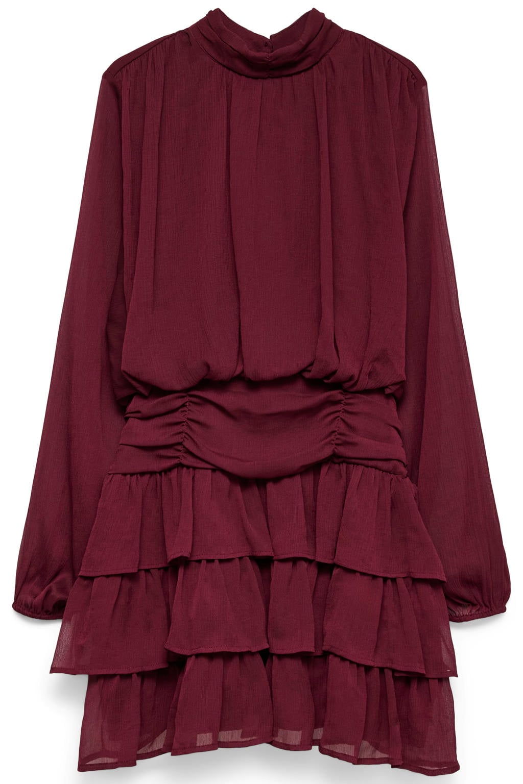 VERO MODA mini jurk met ruches - donkerrood