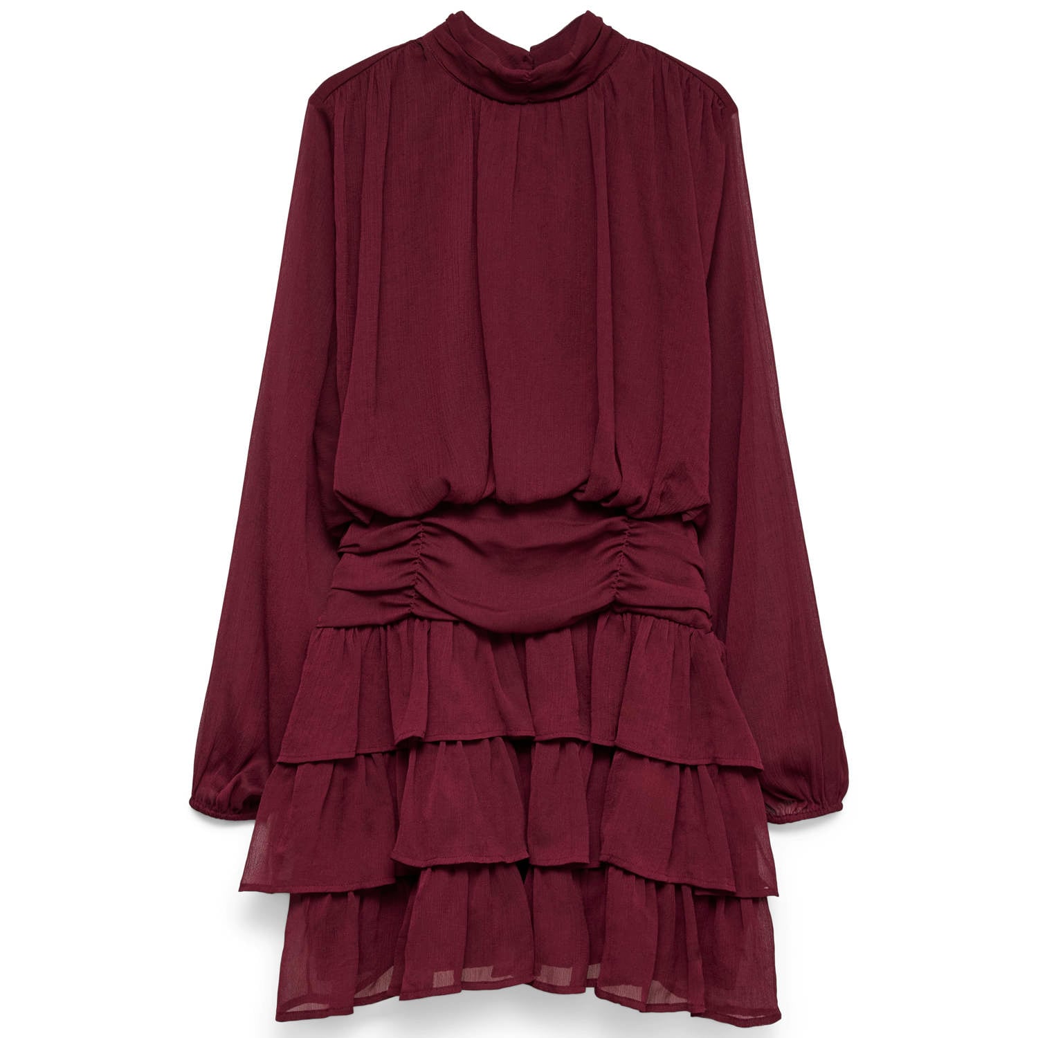 VERO MODA mini jurk met ruches donkerrood