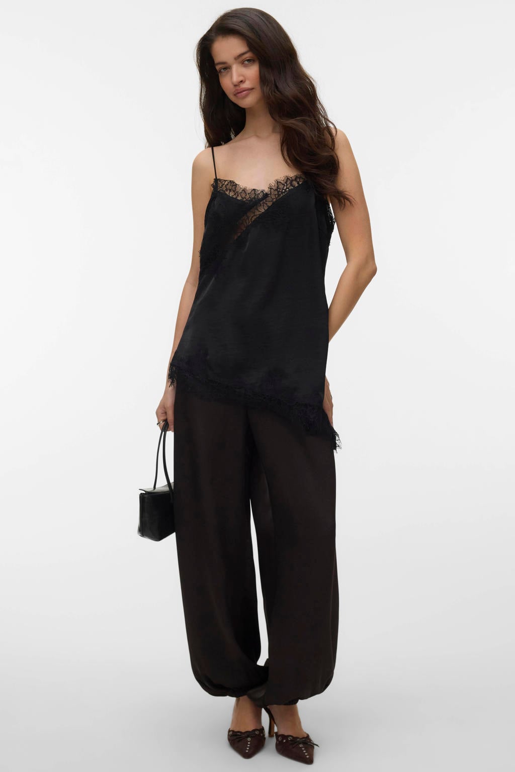 Donkerblauwe dames VERO MODA ballon casual broek van polyester met regular waist, elastische tailleband en effen