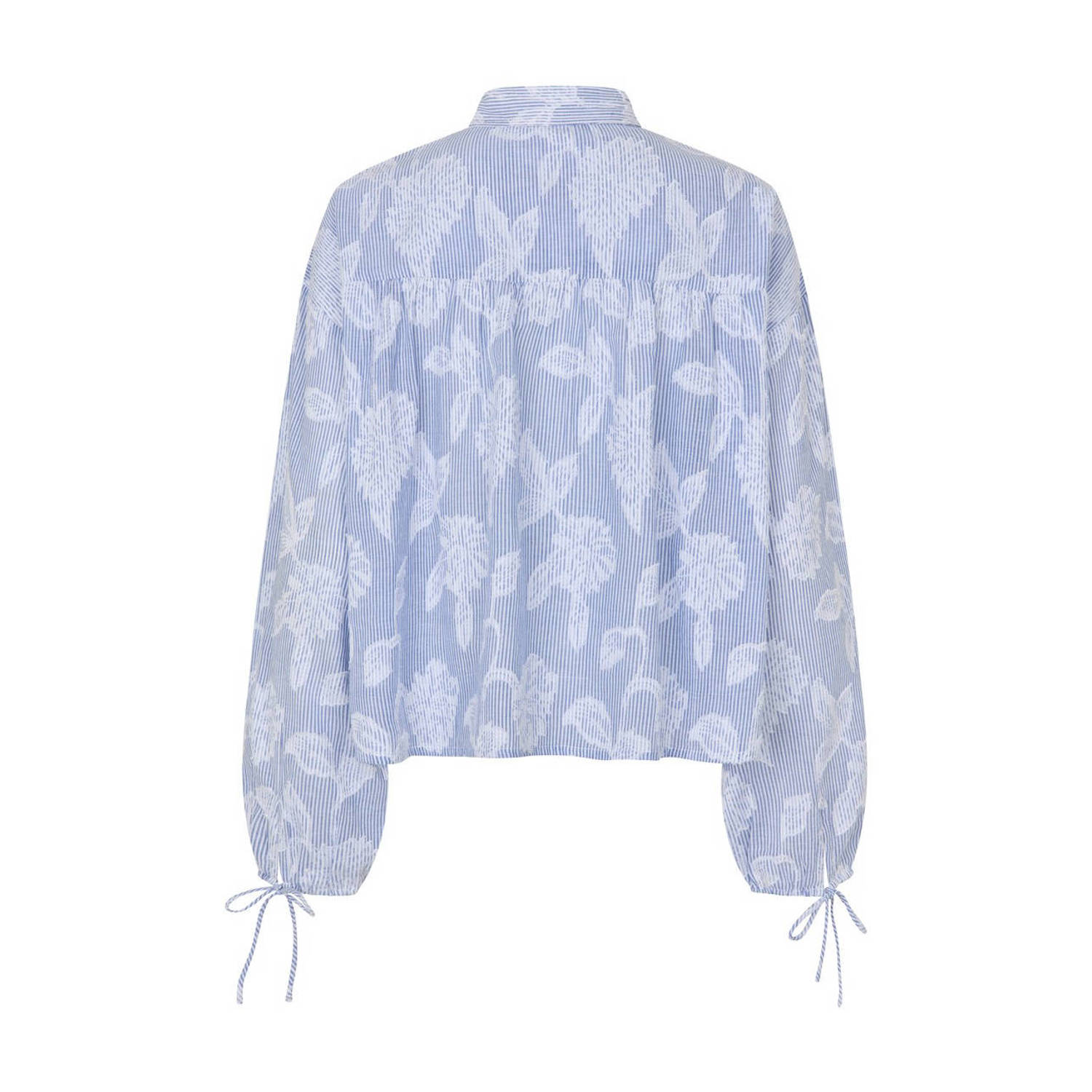 Modström gebloemde gestreepte blouse lichtblauw