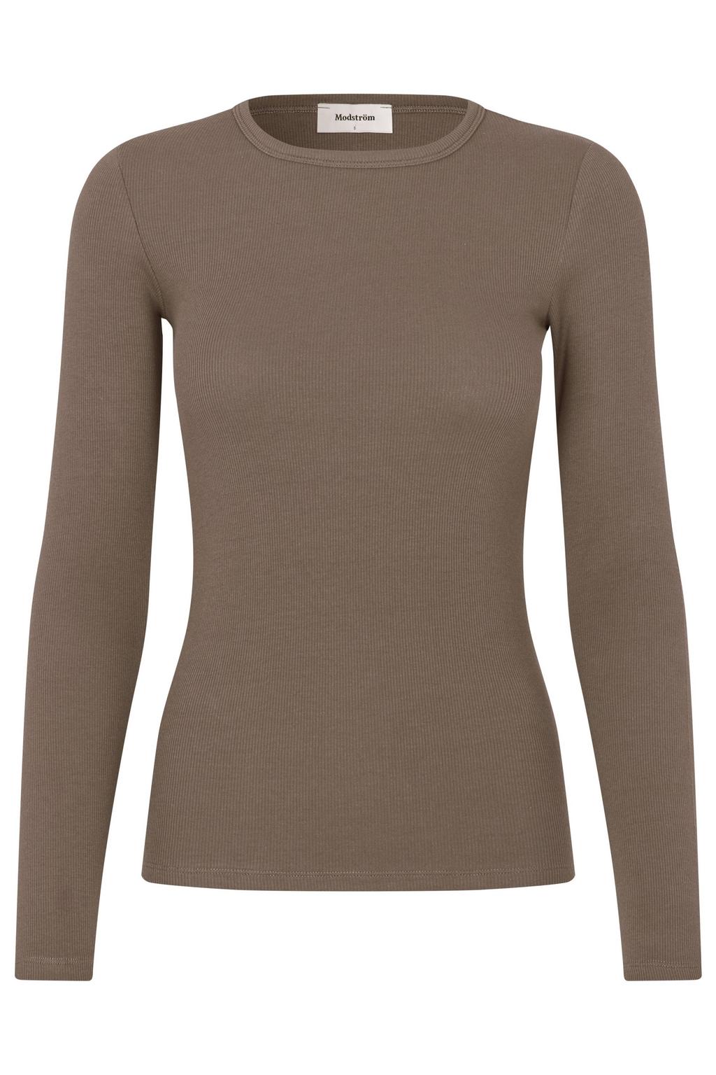 Bruine dames Modström aansluitend T-shirt van katoen met effen, korte mouwen en ronde hals