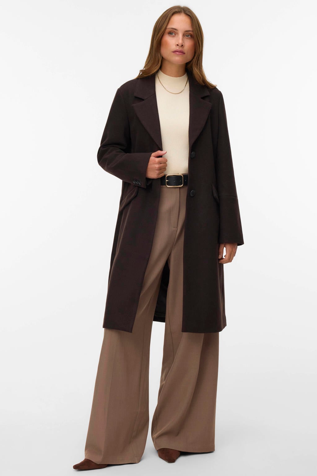 Donkerblauwe dames VERO MODA van polyester met effen, lange mouwen, reverskraag en knoopsluiting