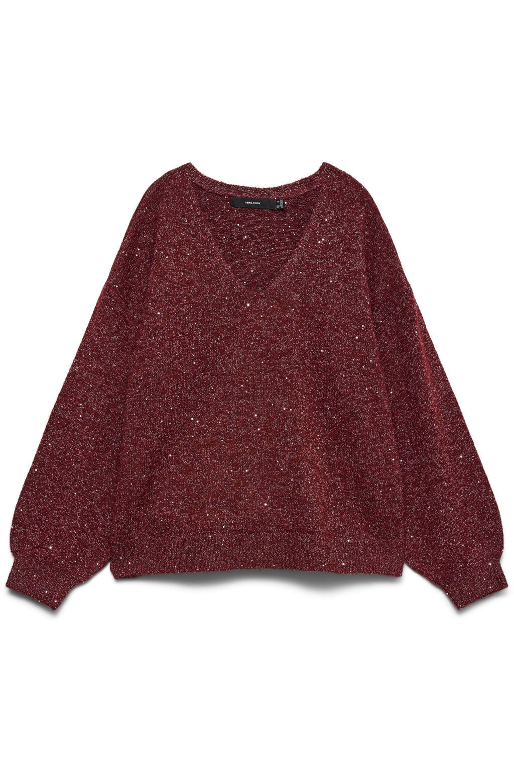 Donkerrode dames VERO MODA van polyester met effen, lange mouwen, V-hals en gebreide details