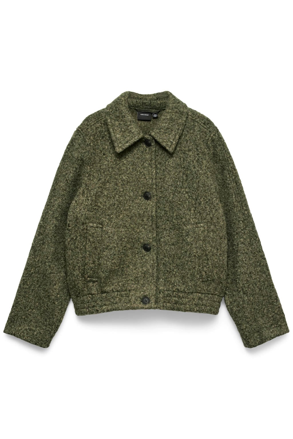 Groene dames VERO MODA jas van polyester met effen, lange mouwen en knoopsluiting