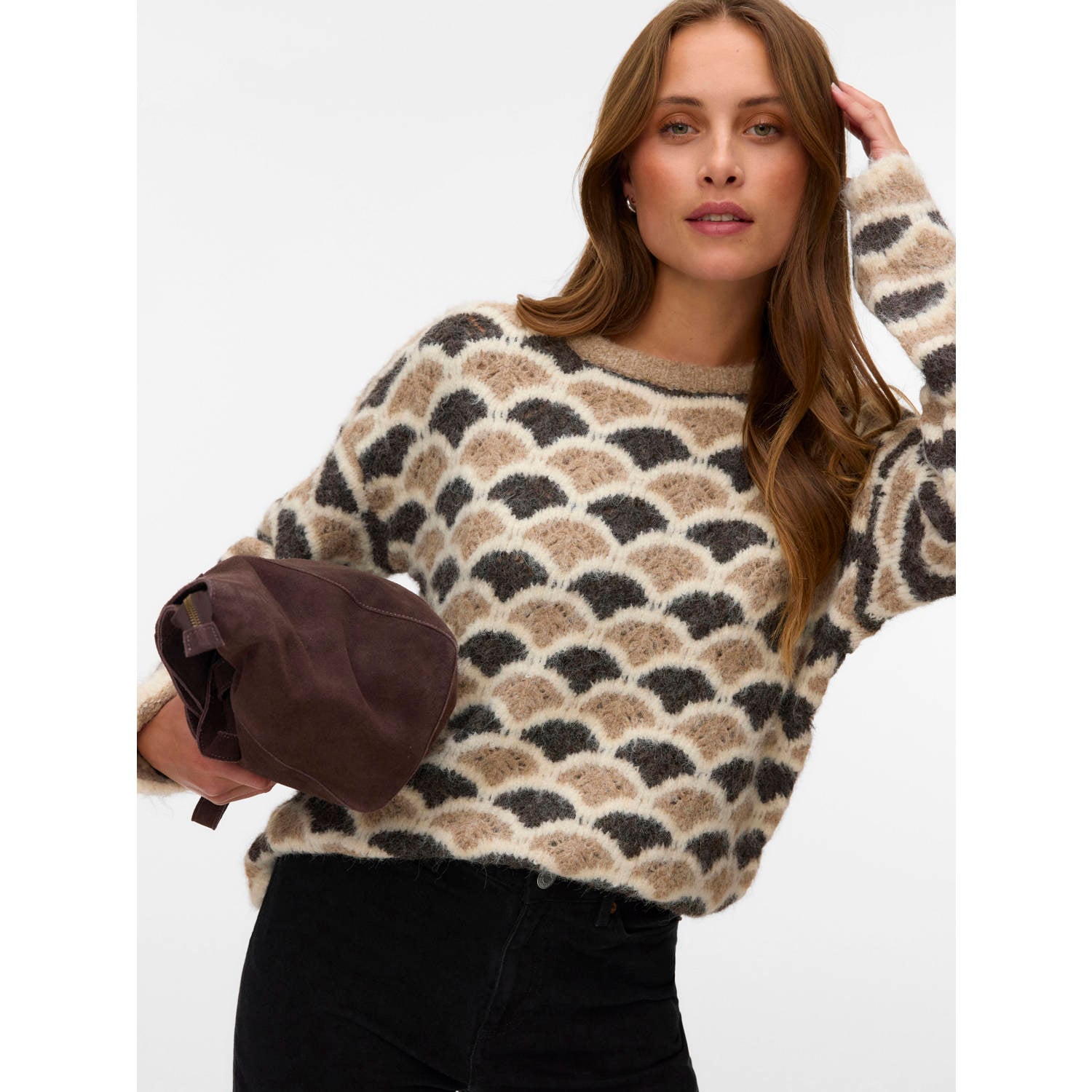 VERO MODA pullover met print en wol beige