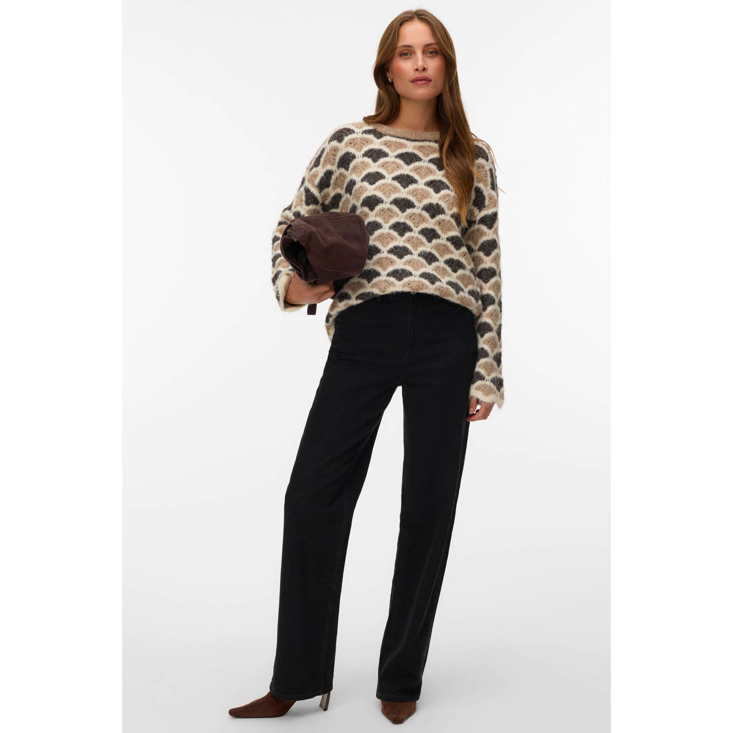 VERO MODA pullover met print en wol beige