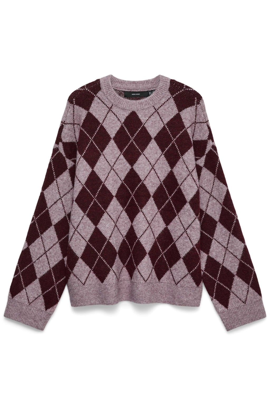 Donkerrood en roze dames VERO MODA pullover en wol met lange mouwen en ronde hals