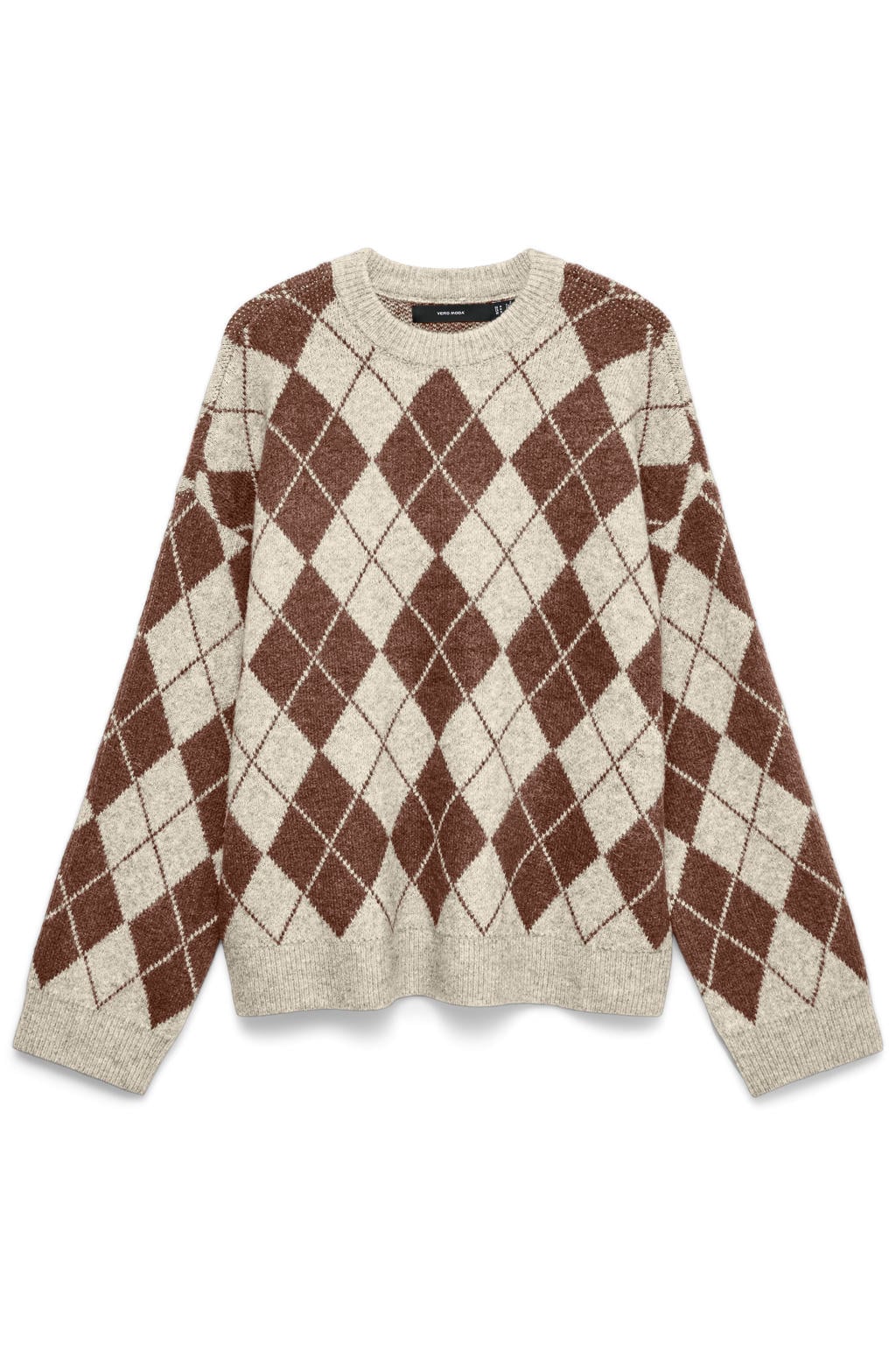 Beige en bruine dames VERO MODA trui en wol met lange mouwen en ronde hals